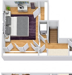 3D Newport with Fenced-in Yard 3D Newport 1 bedroom townhome with yard. Kitchen open to dining. Living room with half bath. 2 floor bedroom, full bath, hall cabinet storage and in-unit laundry